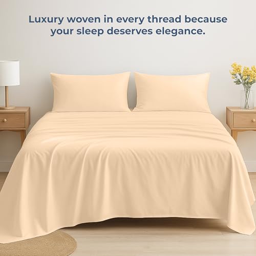 Image of Royale Linens 100% Organic Cotton King Flat Sheet Only - Super Soft - Percale Top Sheets - King Flat Sheet Sold Separately - Breathable, Cool & Crisp Sheets Only (105 inch x 102 inch, Sand)