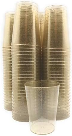100 pc 10 Ounce Gold Glitter Disposable Plastic Cups 10 oz BPA-Free Durable Ideal for Home Office, or Business Wedding Bridal Shower Baby Shower Gold Glitter theme