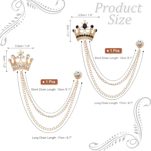 Image of PATIKIL Crown Hanging Chain Brooch Pins, Rhinestone Suit Pins Fashion Crystal Lapel Pins