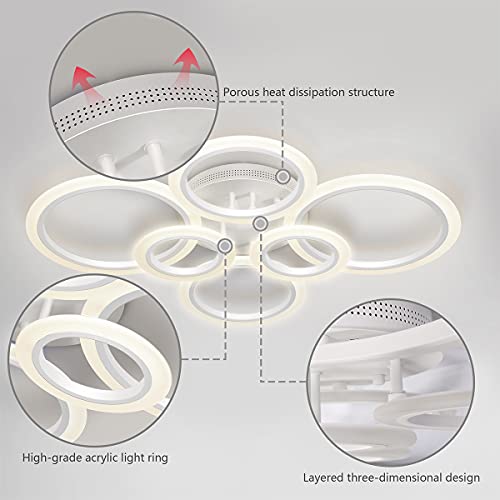 RUYI Modern LED Ceiling Light dimmable Remote Control 6 Ring Ceiling
