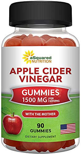Apple Cider Vinegar Gummies - 1500mg with The Mother - 90 ACV Gummies w/ Vitamin B6 & B12, Folic Acid - Vegan Gummy Supplement Alternative to Capsules Pills & Drink