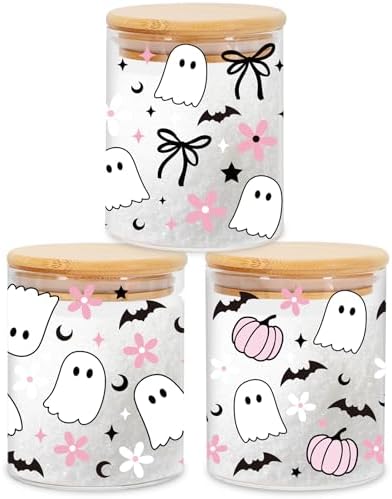 JarThenaAMCS 3Pcs Halloween Groovy Glass Storage Jars with Airtig...