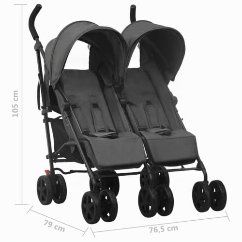 Miniatura 2 de Goliraya Carrito Para Gemelos Silla De Paseo Gemelar Cochecito Doble Reclinable Y Plegable Sillita Doble Cochecito Hermanos Para Bebé Niño De Acero Gris Antracita