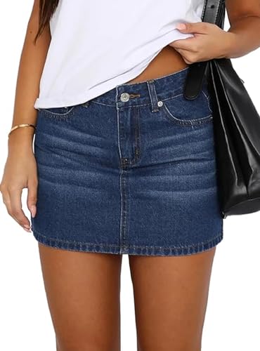 Betrodi Women Blue Denim Mini Skirt - Casual Low Rise Micro Cargo with Pockets, Stretch Bodycon Jean