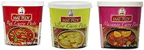 Mae Ploy Red Curry Paste, Massaman Curry Paste and Yellow Curry Paste Set.(14 oz Variety Pack of 3)