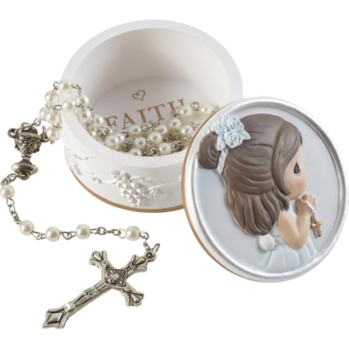 Precious Moments Rosary Box for Girls – Faith is The Light That Guides You – First Communion Gift with Pearl-Look Rosary – 202428
