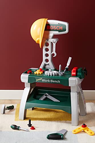 Theo Klein 8612 Bosch Junior Workbench 2 I Incl Helmet , Vice , Tools , Strips of Wood , Nails , Screws and Nuts I Toy for Children Aged 2 years and up