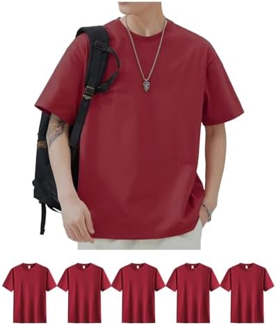 （23:30時点） [SHOREKEEPER] インナーシャツ ５枚組 コームドコットン100% Tシャツ メンズ 半袖 ゆったり やわらか肌着 丸首 抗菌 防臭 無地 速乾 通気性 複数色選び 男女兼用 オールシーズン (JP, アルファベット, XL, ワインレッド)