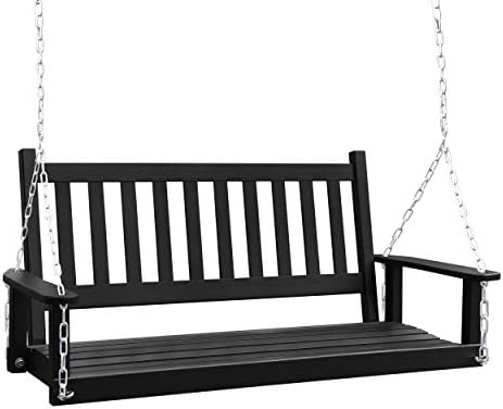 MUPATER Outdoor Patio Hanging Wooden Porch Swing 4FT with Chains, 2-Person Heavy Duty Swing Bench for Garden and Backyard, Black