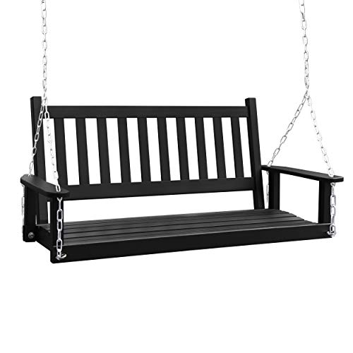 Mupater Outdoor Patio Hanging Wooden Porch Swing 4Ft With Chains, 2-Person Heavy Duty Swing Bench For Garden And Backyard, Black #TOP4