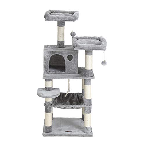 FEANDREA 56.3 inches Multi-Level Cat Tree with Hammock, Cat Tower for Large Cats UPCT15W