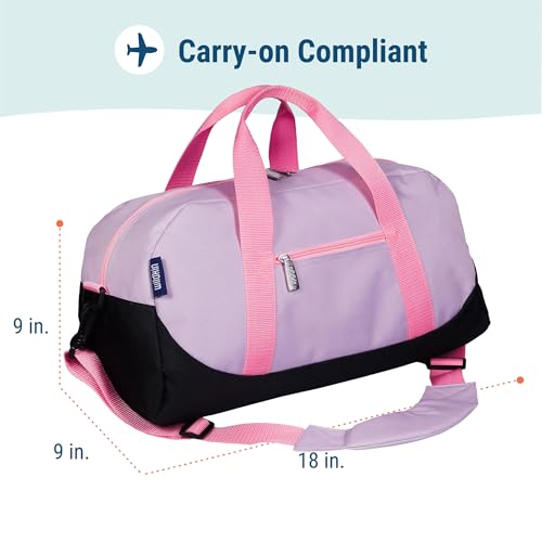 Image of Wildkin Kids Overnighter Duffel Bag - Carry-On Travel Bag for School & Sleepovers, Lightweight, Durable, Boys & Girls Ages 4-15 - Lilac