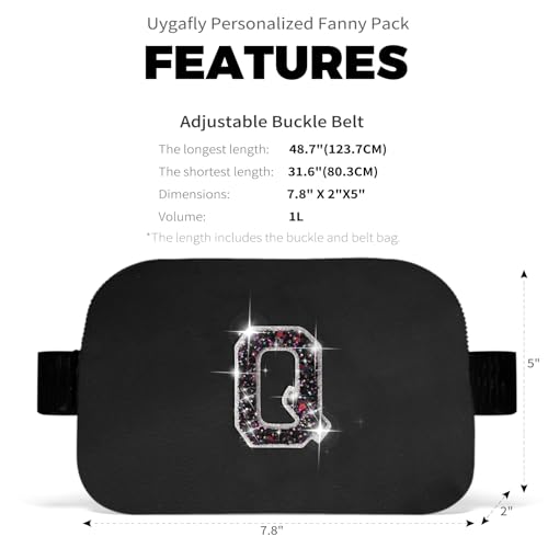 Image of Uygafly Graduation Gifts for Teens Kids Daughter Sister Her - Birthday Gifts for 3 4 5 6 7 8 9 10 11 12 13 Year Old Girls,Fanny Pack Crossbody Bag Belt Bag Cute Trendy Stuff | Black,Initial Q