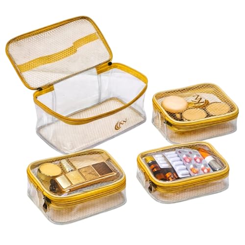 Image of Trendifly Set of 4 PVC Transparent Toiletry Travel Organizer Pouch for Women & Girls | Makeup Cosmetic Vanity Unisex Organiser Bag for Travelling | Jewellery Medicine & Shaving Kit Holder for Men