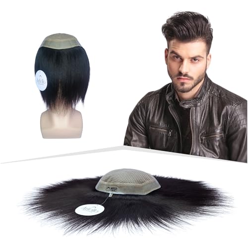 Image of Artello SILK MIRAGE Smart Hair Patch for Men, Softest Double Layer Hair Wig in 100% Natural Human Hair, Scalp Mesh for Soaking Sweat, Tissued Base (Colour: Natural Black) (7x5)