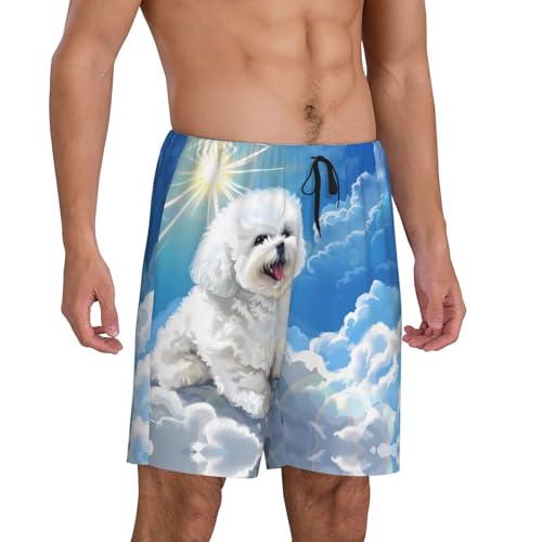 VOSERY mens pajama pants - Cute Cloud Bichon Frise Comfy Sleep Shorts Mens Pajama shorts, mens lounge shorts pj pants