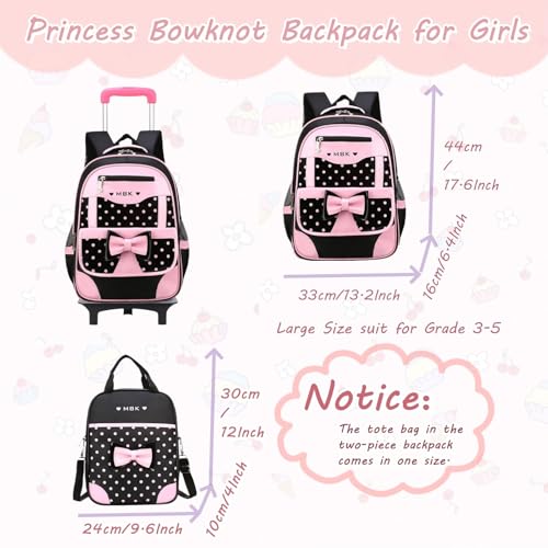 Girls Rolling Backpack Set Cute Bowknot Kids Schoolbag with Wheels Trolly BookBag for School-2 Wheels2