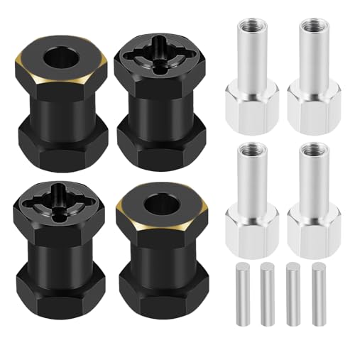 JGGZONE 4PCS 12mm Hex Drive Hubs Combiner Coupler Counterweight Brass Extended Hex Wheel Hubs 17mm/20mm/25mm Thick Wheel Spacers Offsets for 1/10 SCX10 90046 D90 RC Crawler Car Upgrades (17mm)