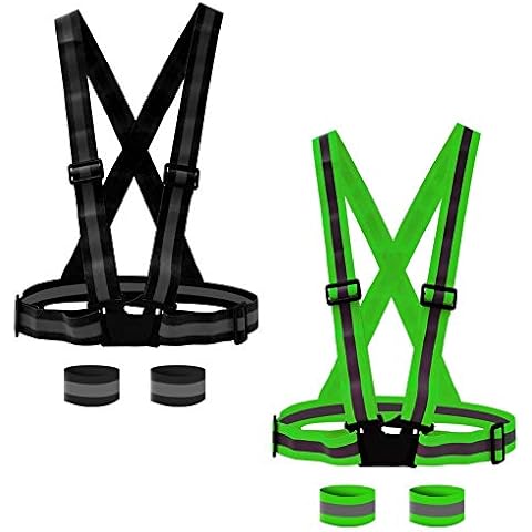 Ur-Excellent 2 Reflective Vest Running Gear Safety Visibility Reflective 4 Wristbands (Green,Black (2 pack)) Cover