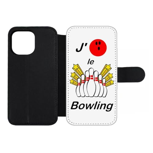 Housse cuir iPhone 15 Pro Max J'aime Le Bowling clapet magnétique aux finitions soignées
