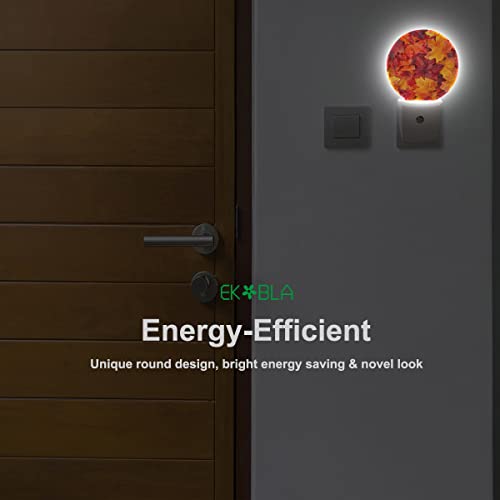 Image of EKOBLA Autumn Maple Leaves Night Light, Fall Red Orange Leaf Night Lights Plug Into Wall with Dusk to Dawn Sensor, Warm Nightlights for Bedroom, Bathroom, Hallway, Kitchen