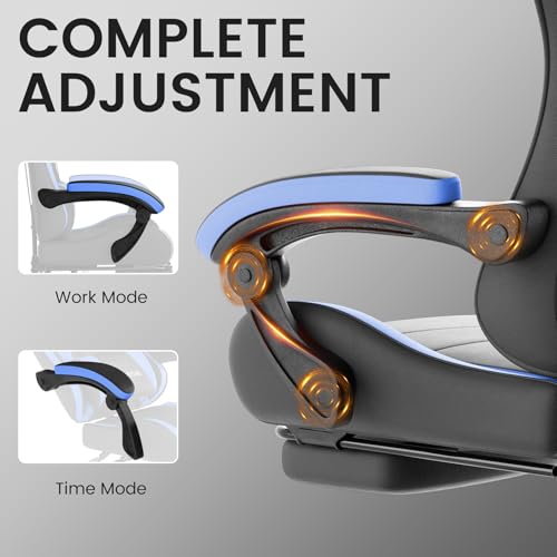 Image of Ergonomic Gaming & Office Chair, Footrest, Racing Design Black /Blue | PVC with headrest,lumbar, Adjustable Height recliner for adults 2D-Linkage Armrests for 300LBS
