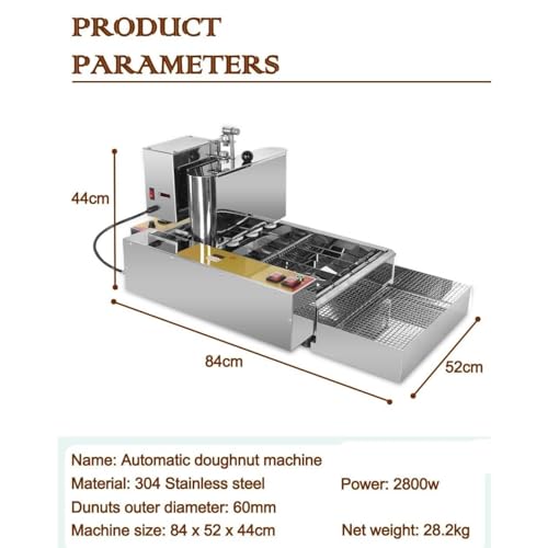 GGAHDSRH 2800W Automatic Donut Machine, 4 Rows Donut Fryer, It Can Produce 4 Donuts at a Time, Adjustable Donut Thickness Stainless Steel with 5.5L Hopper, Which is Very Convenient,