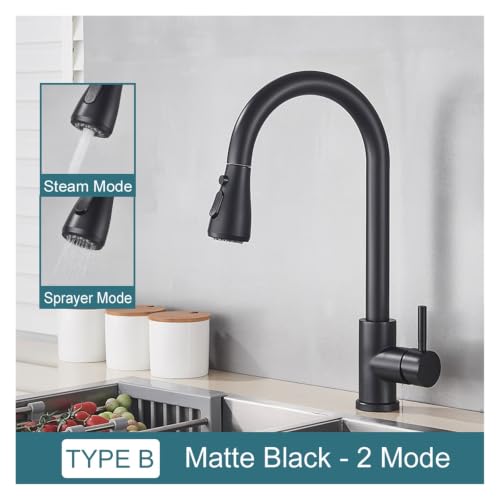 Robinet de cuisine noir extractible doté de deux fonctions de jet d'eau