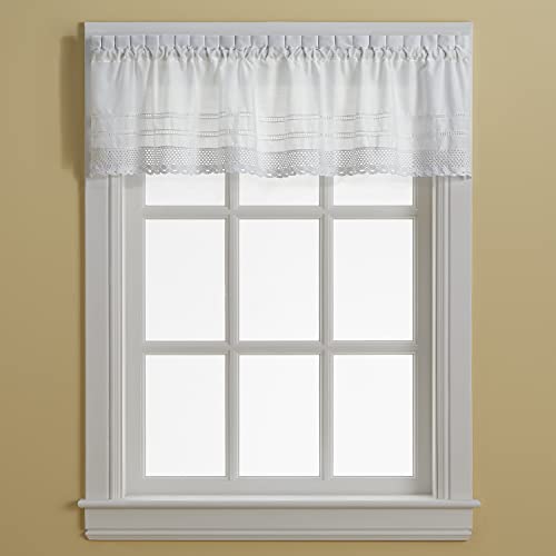 Chf & You White Crochet Cafe Kitchen Curtain Window Valance, Rod Pocket, 58W X 14L Inch, 1 Valance #TOP8