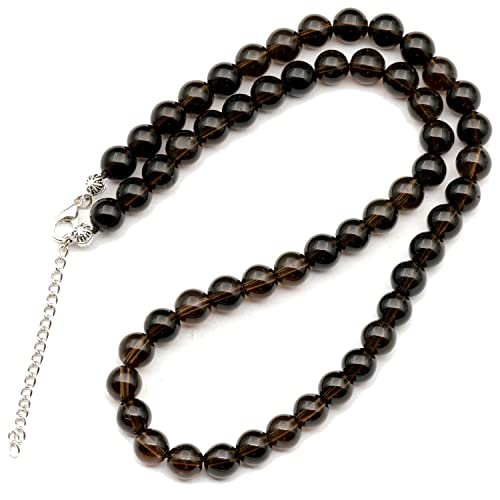 Natural Smoky Quartz Beaded Choker Necklace | 8mm Handmade Gemstone Jewelry | Scorpio Zodiac Chakra Crystal | Grounding Protection Calm Energy Brown Crystal Necklace Gift for Women & Men