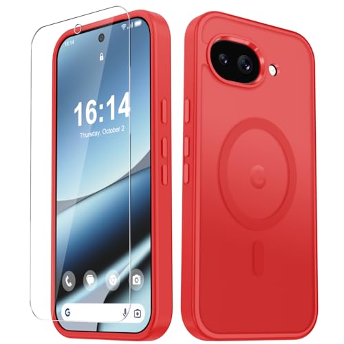 Image of for Google Pixel 10a Case, Matte Magnetic Phone Cover [with 1 Screen Protector] [Support for MagSafe] [Shockproof Military Grade Protection] Translucent Frosted Back, Red
