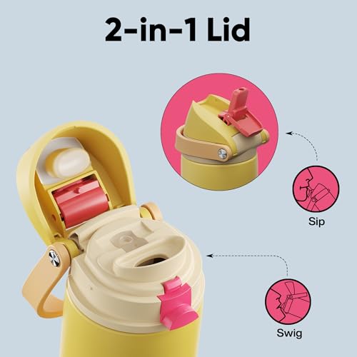 Image of Insulated Water Bottle with Straw - Encool Stainless Steel Water Bottle with Push Button Lid, Leak-Proof & BPA-Free, Keeps Cold for 24 Hours for Sports, Travel, Gym (24 oz, Ginger)