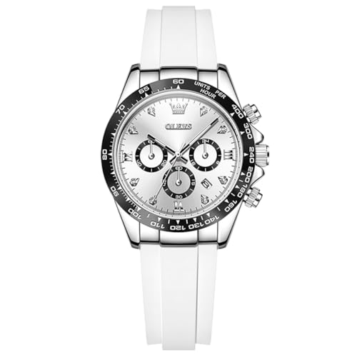 Image of OLEVS Women Dress Watches Two Tone Diamond Quartz Wristwatch, Silicone Waterproof Luminous Day Date Ladies Chronograph Gift Watch