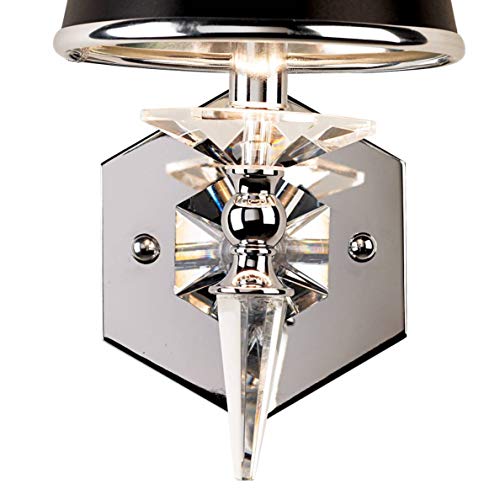 Vienna Full Spectrum Manhattan Modern Sconce Wall Decor Chrome Crystal Hardwired 13" High Fixture Black Paper Shade For Bedroom Bathroom Bedside House Reading Living Room Home Hallway Kitchen #TOP2
