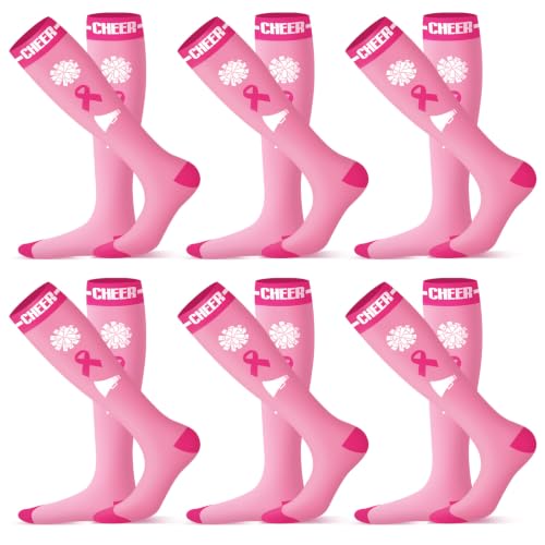 Image of Cheerleader Breast Cancer Awareness Cheer Cheering Pink Ribbon Cheerleading Socks Cheer Team Gift for Women