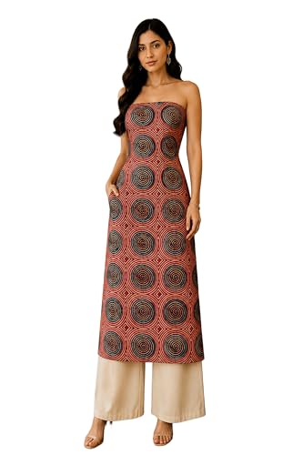 Image of Ethnics of Kutch Women's Ajrakh Modal Silk Natural Dye Hand Block Print Unstitched Kurta Fabric (For Lenght - Refer Bullet Point Below)