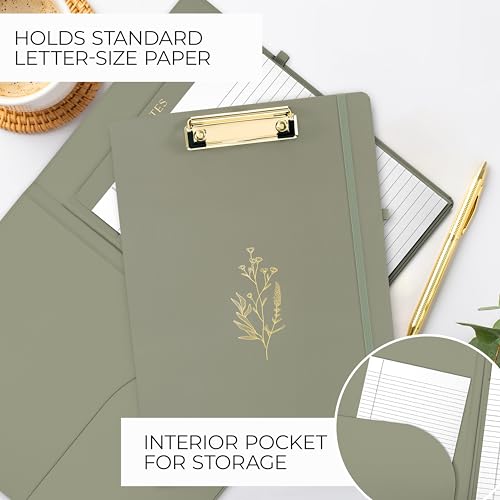 aesthetic clipboard folio with refillable lined notepad amp interior pocket  cute padfoliolegal pad holder for women  easily organize notes at work school or home