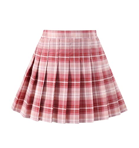 Falda plisada de cuadros para niñas pequeñas y mujeres, minifalda de cintura alta para tenis escolar 2T - 14 años - 3XL, Rojo rosa, 2 años