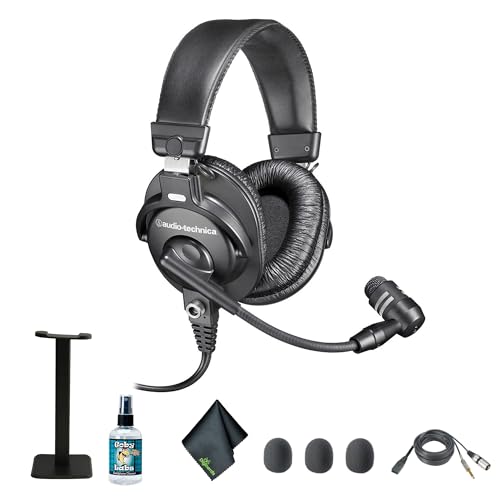 Image of Audio-Technica BPHS1 Broadcast Stereo Headset + Microfiber Cleaning Cloth + Headphone Stand + Goby Labs Headphone Cleaner 4 fl oz