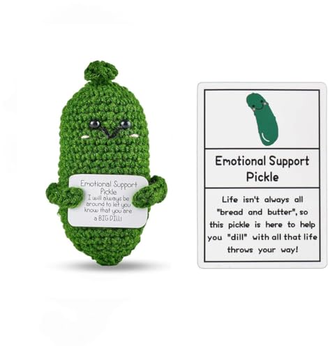 Emotional Support Pickle Gift Cucumber Handmade Crochet, Good Luck Gifts, Funny Pickle Stress Relief Squeeze Toys for Christmas Birthday Gift Party DecorationDecoration (Style-1)