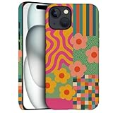 Case for iPhone 14 - Slim Fit Anti-Scratch Phone Case for Girl Women - Groovy Colorful Geometric Flower 70s (Frosted)