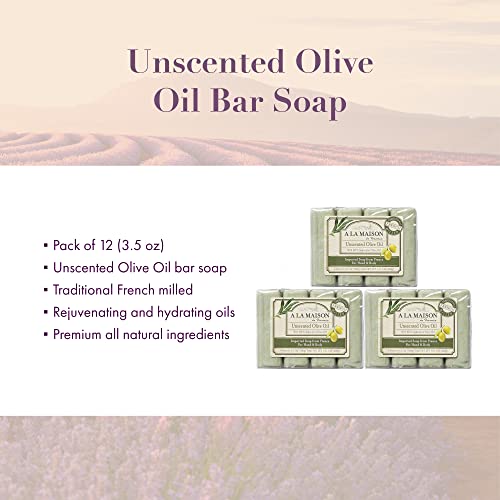 A La Maison Unscented Olive Oil Bar Soap - Triple French Milled Natural Moisturizing Hand Soap Bar (12 Bars Of Soap, 3.5 Oz) #TOP1