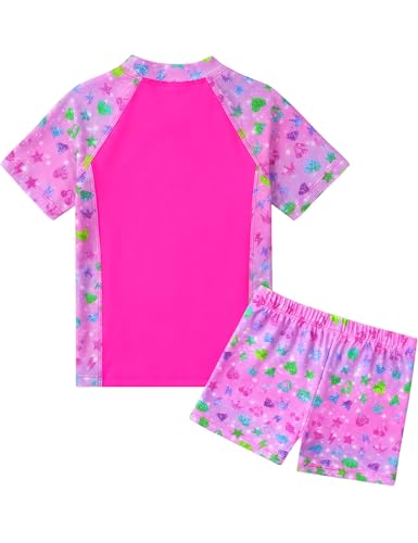 Image of Girls Swimsuit Colorful Short Sleeve Bathing Suits UPF 50+ Rash Guard Set Two Piece Summer Swimwear