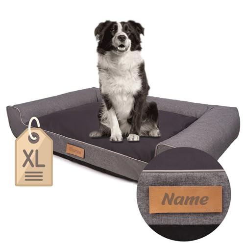 Petsen Personalisierte Hundebett XL - Grosse Große Mittelgroße Hunde - Hundekissen – Hundekörbchen - Hundematte mit Gravieren Namen (Grau, L 100 x B 65 x H 17 cm)