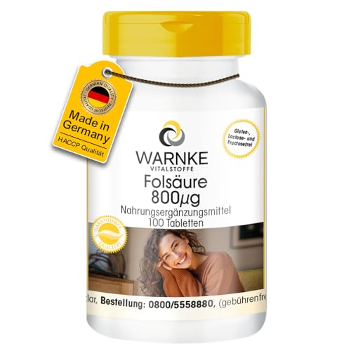 Folsäure 800µg - 100 Tabletten - schluckfreundlich - vegan & hochdosiert - Folic Acid - Vitamin B9 | Warnke Vitalstoffe - Deutsche Apothekenqualität