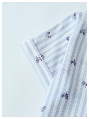 Image of BEAUDRM Women's Two Piece Pajama Sets Allover Print Short Sleeve Sleepwear Button Down Shirt and Bow Shorts Pj Set Loungewear