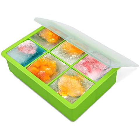 Large Silicone Ice Cube Trays, 6 Grid Square Ice Trays for Freezer with Lid, Ice Cube Mold Ice Maker, Easy-Release Reusable Ice Cube Popsicles Molds, Ice Bucket or Iced Coffee Cup for Bar, 1 Pack Cover