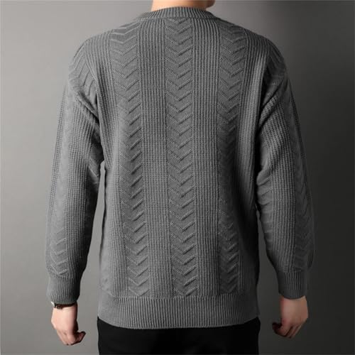 Men'S Knitted Loose Sweater Pullover Solid Color Autumn and Winter Loose O-Neck Long-Sleeved Casual Sweater2