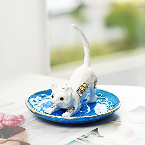 H&D HYALINE & DORA Langer Schwanz Katzenringhalter Geschirr Schmucktablett für Schmuck Organizar Ring Display Schmuckhalter Schmucktabletts Hochzeit Geburtstag Verlobung Geschenk Tisch Mittelstück Cover