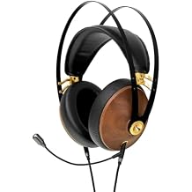 MEZE AUDIO | 99 Classics Walnut Gold & Boom Mic Headset | Wired Over-Ear Headphones with Boom Microphone and Self Adjustable Headband | Closed-Back Headset for Gaming | Remote Work | Audiophiles